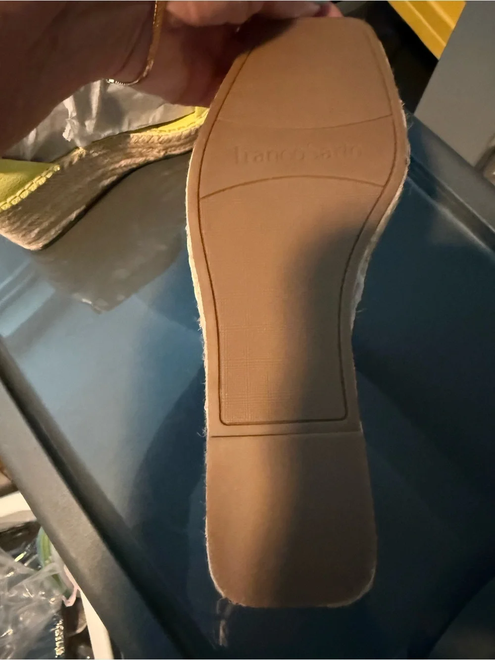 (NWT) Franco Sarto Yellow Espadrille Wedge Sandals with Ankle Strap